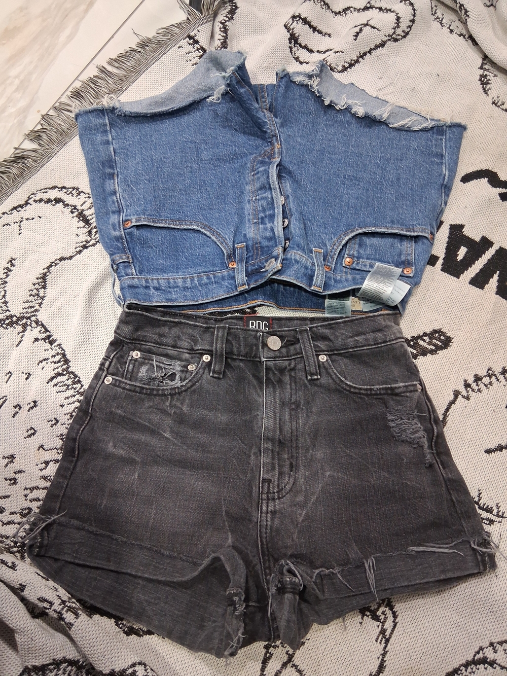 Bundle of 2 Denim Cutoff Shorts - Levi's Button Fly Blue & BDG Distressed Black